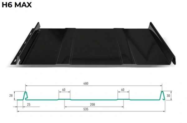 Střešní panel H6 PE max prolisy lesk 0,55 mm