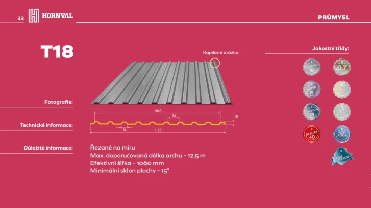 Trapézový plech Hornval T18 PE mat 0,45 mm