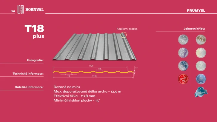 Blach Trapézový plech T18 PLUS MAX š. 1173 aluzinek 0,5 mm