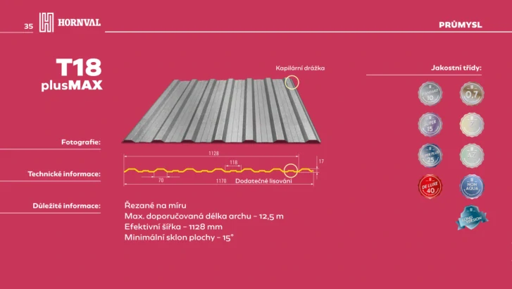 Trapézový plech Hornval T18 PLUS MAX PE mat 0,55 mm
